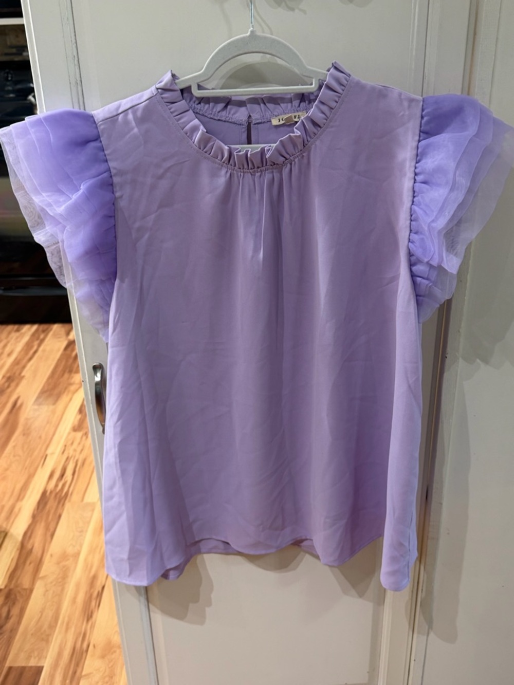 JODIFL Lilac Ruffle Neck Blouse with Sheer Flutter Sleeves